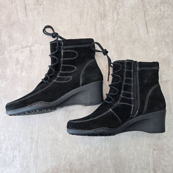 Aerosoles Ankle Boots Wedge 8 Black Suede Victorian Retro Lace Up Comfort Bootie - Picture 6 of 12